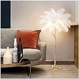 Stehlampe mit echten Federn mit LED-Lampen Nordic Natural Strauß Haar Stehlampe 3 Farbtemperaturen Pedalschalter dimmbar für Wohnzimmer Schlafzimmer Büro Flur (Weiß)