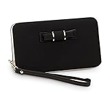 DNFC Geldbörse Damen Portemonnaie PU Leder Geldbeutel Portmonee Elegant Clutch Geldtasche Frauen Handgelenktasche Handytasche für iPhone7/ 7Plus/ 6s Plus, Samsung Galaxy S6 Edge/ S6 usw. (Schwarz)