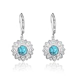Damen Mandala Blumen Ohrringe 925 Sterling Silber Türkis Ohrstecker Schmuck Geschenke für Mädchen F