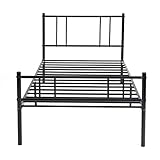 LiePu Modern Metallbett Einzelbett Gästebett, Bettgestell mit Lattenrost, Jugendbett Kinderbett Bettrahmen für Schlafzimmer Schlafsaal, 90 x 200 cm, Schw