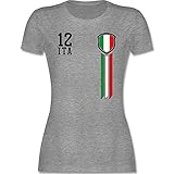 Fussball WM 2022 Fanartikel - 12. Mann Italien Fanshirt - XL - Grau meliert - Italien - L191 - Tailliertes Tshirt für Damen und Frauen T-S