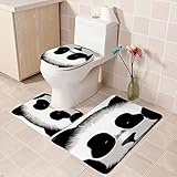Badematte Set 3 Teiliges Memory Foam Badezimmerteppich Schwarzer Süßer Panda, Badgarnitur Badezimmer Badvorleger Sets, Waschbar Weiches rutschfest Badematte U-Förmige Teppich WC-Vorleg