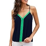 DOMBX Damen Sexy Ärmellos Tiefer V-Ausschnitt Rückenfrei Spaghetti Strap Tanktop Camisole Frauen Lässig Lose Rückenfrei Patchwork Colorblock Große Größe Weich Leicht Chiffon T-Shirt Bluse Crop W