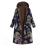 Oversize Vintage Plüsch Parka Damen Geometrie Drucken Baggy Plüschjacke Ethnisch Muster Retro Winterjacke Lang Teddyplüsch Stoffmantel Große Größen Warm Vintage Boho Locker Übergröße W