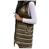 Snakell Daunenweste Damen Lang Mantel Vest mit Kapuze Weste Mantel Ärmellose Warmer Daunenmantel mit Taschen Steppweste Damen Daunenjacke Steppjacke Outdoor Winterjack