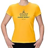 T-Shirt Manuel Neuer - Jana aus Kassel Torwart Fussball Keeper 15 Farben XS-3XL Parade lustige Sprueche Witz Fun Satire Rede Zitat Jana, Farbe:gelb - Logo schwarz, Größe:L