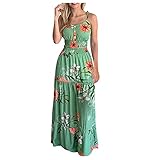 Träger Sommerkleid Für Damen - Spaghettiträger Kleid Damen Lang Strandkleid Blumen Boho-Kleid Zweiteiler High Waist Maxi Rock Rüschen Cami Top Elegante Freizeitk
