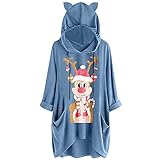 RMBLYfeiye Kapuzenpullover Damen Druck Katzen Ohr Mit Kapuze Langärmliges Unregelmäßiges Spitzenblusen Hemd Damen Lang Oversize Hoodie Warm Bequem Casual Pullover Herbst Winter Frauen Sw