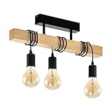 EGLO Deckenlampe Townshend, 3 flammige Vintage Deckenleuchte im Industrial Design, Retro Pendelleuchte aus Stahl und Holz, Farbe: Schwarz, braun, Fassung: E27