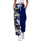 Komiseup Jogginghose Damen, Sporthose Damen Mode Leopard Elastic Waist Taille Street Jogger Leichte Bequeme Baggy Workout Jogginghose Lounge Hose mit Pock