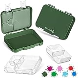 My Vesperbox – Bento Box Kinder - Lunchbox mit 4+2 Fächern - extrem robust – Brotdose – Brotbox ideal für Kindergarten und Schule… (Dunkelgrün-Weiß)