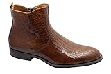 Handgefertigte Herrenschuhe, Lederstiefel, Kroko-Optik, abgerundet, einfarbig, formelle Stiefel, Braun - Braun Croco - Größe: 43 1/3 EU