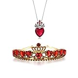 hengkaixuan Evie Red Heart Tiara and Necklace Descendants Red Heart Crown Jewelry Set Theme Tiara Halloween Princess Christmas Costume Teen Gift for G