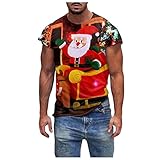 YINGZI Herren Weihnachten Kurzarm Regular Version 3D Weihnachtsmann Rentier Bedrucktes Weihnachtshemd Neuheit Lustige B