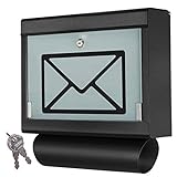 Grafner Design Edelstahl Briefkasten mit Glasfront und Zeitungsfach, schwarz pulverbeschichtet, abschließbar – 2 Schlüssel inkl, moderne eckige Ausführung, einfacher Anbau, inkl. Montag