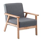 EGGREE Polstersessel Loungesessel Grau Cocktailsessel Wohnzimmersessel Einzelsofa für Esszimmer & Wohnzimmer, Eleganter Retro Stuhl aus Stoff mit Massivholz-Struktur und Rück