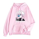 Osheoiso Hunter x Hunter Hisoka Japans 3D Anime Teenager Mädchen Killua Eyes Herren Damen Pullover Long Sleeve Sweatshirt Hoodie Shirt Tops with Pocket Männer Frauen Kapuzenpullover Rosa C S