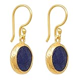 SARAH BOSMAN Damen Ohrringe Gold Plate Lapislazuli - Runde Ohrhänger Silber vergoldet eingefasster Blauer Edelstein - 14 mm Durchmesser - SAB-E03BLULAPg