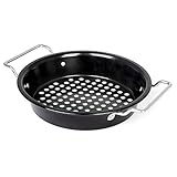 RUSTLER Grillschale Grillkorb schwarz rund aus Karbonstahl mit ILAG Antihaftbeschichtung und 2 verchromten Griffen Grillpfanne für Gemüse, Fisch und Meeresfrüchte (30,8 x 25,2 x 6 cm)