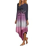 MAYOGO Damen Beiläufige Farbverlauf Ombre Kleid Langarm Hippie SOCL Sprüche Kleid Zipfel Freizeitkleid Unregelmäßiges Kleid Lang Tshirt Dress Blusenkleid mit Ä