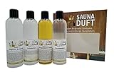 4 x 250ml Saunaaufguss Konzentrat - Allgäuer Bergkräuter, Eukalyptus, Portugiesische Orange, Saunamedizin - das exklusive Set von Dufte Momente in attraktiver Umverpackung