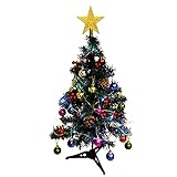 ZXCFTG Künstlicher Mini-Weihnachtsbaum, 30 cm, beleuchteter Tisch-Weihnachtsbaum mit roten Beeren, Weihnachtskugeln, Tannenzapfen und Stern-Baumspitze, zusammenklappbar, kleiner Tannenbaum, b
