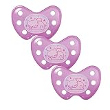 Dentistar® Night Silikon Schnuller 3er-Set – Größe 3 ab 14 Monate – Zahnfreundlicher & kiefergerechter Leuchtschnuller für die Nacht – Lila mit Katzen-Motiv, leuchtet im Dunkeln – Made in Germany
