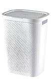 CURVER Wäschekoffer, 60 l, Infinity Dots – Recycelter Kunststoff, Wäsche, Trockner, Wäschekorb, weiß, L