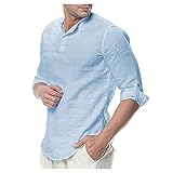 LRWEY FEITONG Herren Hemd Langarm Baumwolle Leicht Hemd Casual Stehkragen Hemd Solide Hemd Henley Shirt, blau, M