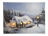 LED Bild Weihnachtshaus in den Bergen Leinwand Wandbild 38x58