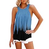 TniEWFBHSD Frauen Casual Sleeveless Halftank Sommer Plissee Flowy Cami Lose Dressy Hemden Strand Bluse Tops(02-Blau,Größe Klein)