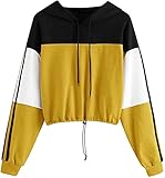 Damen-Kapuzenpullover, bauchfrei, langärmelig, Batikdruck, Sweatshirt, bauchfreies Oberteil, Hoodie, Pullover, Bluse, Sweatshirts für Frauen (Farbe: Gelb, Größe: XL)
