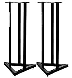 2x Pronomic SCS-20 Stativ für Studio Monitor Ständer (Höhe: 90 cm, Dreiecksbasis, Gummifüße, Dornenfüße/Spikes, Sicherheitssplint, Stahl, Trägerplatte mit Gummistreifen) Schwarz pulverb