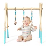 DREAMADE Spieltrapez aus Holz, Motorikspielzeug für Babys, Spielbogen mit 3 Spielzeugringe & 2 Kleinen Tiermodellen, Aktivitätszentrum mit Dreieckigen Struktur, für Kinderzimmer (Grün)