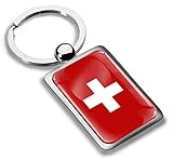 Biomar Labs® Schlüsselanhänger Metall Keyring mit Geschenkbox Autoschlüssel Geschenk Metall-Schlüsselanhänger Schlüsselbund Edelstahl Schweiz Flagge Switzerland, KK 240