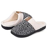 Hausschuhe Damen Winter Hausschuhe Herren Wärme Memory Foam Home Plüsch Rutschfeste Drinnen und Draußen Slipper(Schwarz Weiß, 44/45EU)