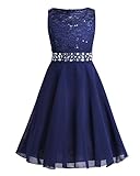 iEFiEL Sweet Prinzessin Lace Blumenmädchenkleider für Hochzeits Brautjungfern Festzug Partei Festliches Kleid Gr. 92-170 A Marineblau 152