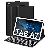 Doohoeek Beleuchtete Tastatur Hülle für Samsung Galaxy Tab A7 10.4 Zoll T505/T500/T507, Bluetooth QWERTZ Tastatur mit Schützhülle, Tab A7 Tastatur mit 7 Farbige Hintergrundbeleuchtung, Schw