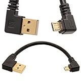 Vergoldet Rechts Winkel Micro-B Stecker auf USB 2.0 A-Stecker Winkelstecker Kabel, Daten-Synchronisierung und Ladekabel 15cm (Right)