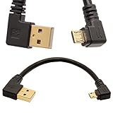 Vergoldet Rechts Winkel Micro-B Stecker auf USB 2.0 A-Stecker Winkelstecker Kabel, Daten-Synchronisierung und Ladekabel 15cm (Right)