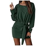 Damenmode Casual Einfarbig O-Ausschnitt Langarm-Knopf Sexy Schlankes Taillen-Schnürkleid Langes, hoch tailliertes, langärmeliges, schmal geschnittenes Kleid Abendk