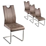 HeYork Freischwinger Schwingstuhl 4er Set Küchenstuhl Esszimmerstuhl Braun Küchenstuhl Wohnzimmerstuhl Besucherstuhl Metallgestell in Braun Essstuhl 120kg belastbar Schwinger S