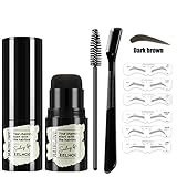 AROMUJOY Augenbrauen Schablone Eyebrow Stamp Kit mit Puder Stempel Augenbrauenpinsel Augenbrauenrasier Wasserdicht Langlebig Natürliches Ergebnis Wiederverwendbar für Anfänger Profi Dunkelb