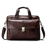 SNOWINSPRING Braune Akten Tasche Laptop Tasche Leder Dokumenten Tasche College Tasche Klassische GeschäFt MäNner H