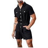 BIBOKAOKE Herren Sommer Jumpsuit kurz Anzug Overall Sport Jogging Training Anzug Freizeitanzug Einteiler Streetwear Bekleidung One-Piece Kleiderknopf Casual Onesie Herren Shorts Schlafanzug