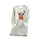 GFGHH Damen Plüsch Warmer Pullover Nachahmung Lammhaar Futter Lässig Weihnachten Bedruckt Sweatshirt Einfarbig Langarm T-Shirt Dickes Samt Winter Rundhals Oversize Shirt Top Lose Teddy Fleece Ob