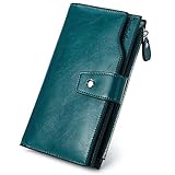 BOSTANTEN Leder Damen Portmonee Portemonnaie Geldbörse Handtasche Wallet Geldbeutel Clutch Groß Pfauenb