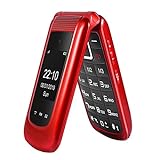Uleway GSM Seniorenhandy Klapphandy ohne Vertrag,Großtasten Mobiltelefon Einfach und Tasten Notruffunktion,2.4 +1.7 Zoll Dual Display Handy für Senioren (Rot)