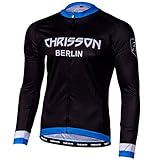 CHRISSON Essential XL Blau Fahrradtrikot Langarm für Herren, Atmungsaktive und Schnelltrocknende Fahrradbekleidung, Radtrikot mit Reißverschluss, Fahrrad Trikot für Männer mit 3 großen Rück