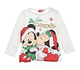 T-Shirt mit Weihnachts-Motiv für Babys, Mädchen und Jungen, Minnie und Mickey, Disney, Rot und Ecru von 6 bis 24 Monaten, elfenbein, 86